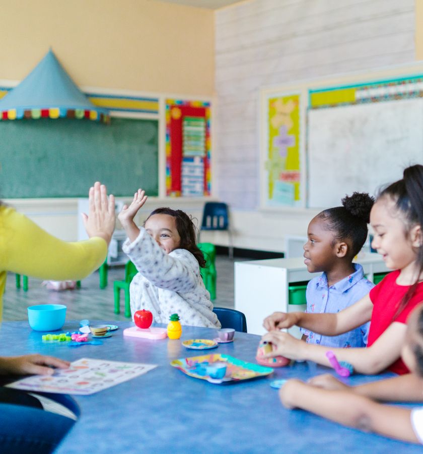 Preschool children learning together through hands-on play